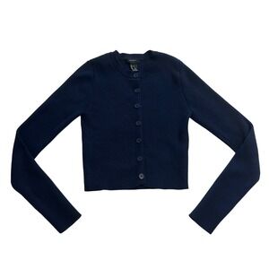 Forever 21 Navy Blue Ribbed Knit Button Front Cardigan Sweater Small